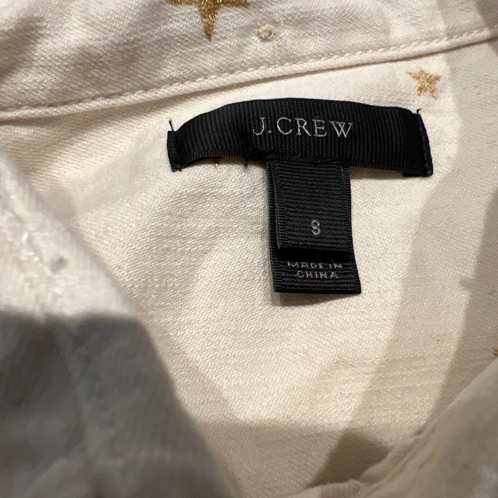 Women's J Crew Cream Heavyweight Gold Star Button Down Canvas Shirt Size Small - Picture 6 of 9